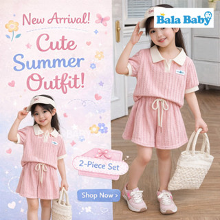 ชุดเซ็ตแฟชั่นเด็ก ชุดเซ็ตโปโลเด็กผู้หญิง เสื้อแขนสั้นกางเกงข…