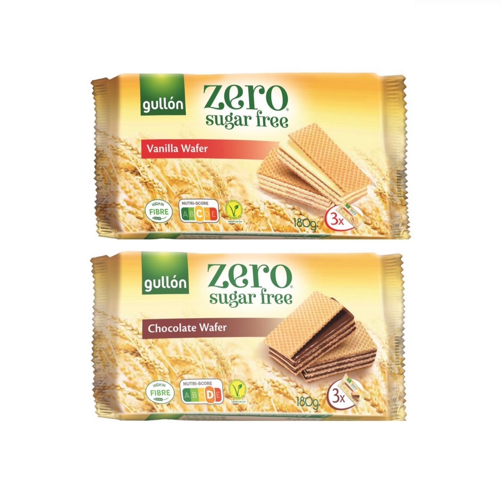Gullon zero sugar free wafer chocolate/ vanilla vegan 2รส ช็อกโกแลต/วานิลลา จากสเปน เวเฟอร์ครีม ไม่ม