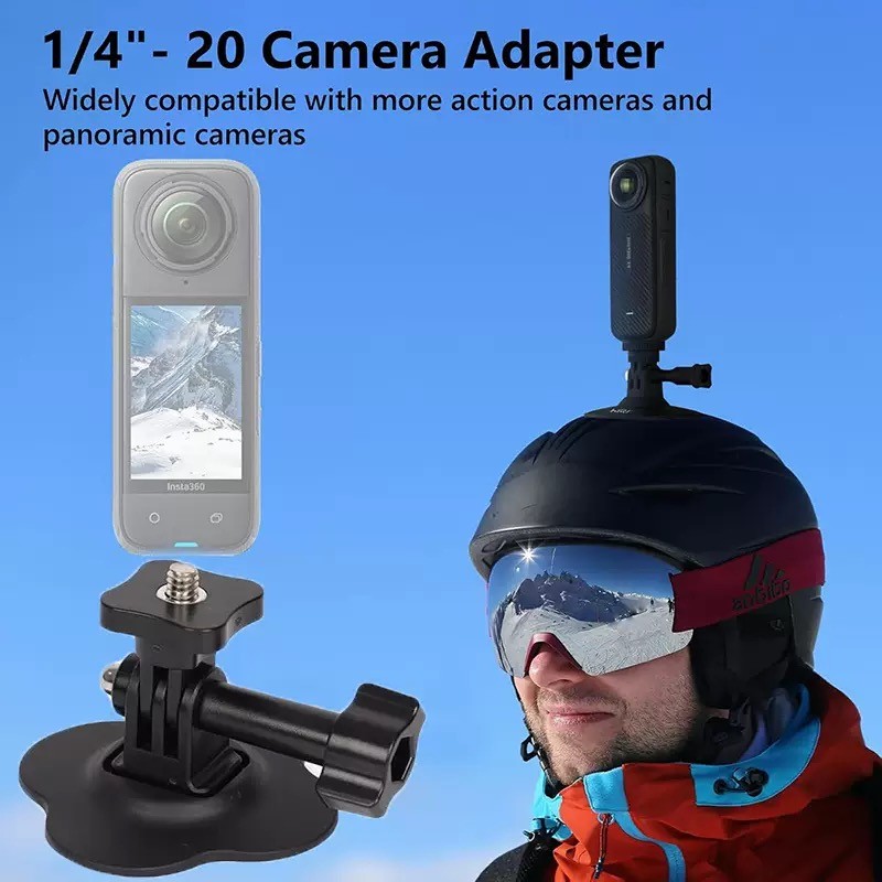 ขาติดหมวกกันน็อคสำหรับกล้องแอ็กชัน อะแดปเตอร์ 1/4"-20 ขาติดกาวสำหรับ GoPro Insta360 DJI Osmo Action ขากล้องหมวกกันน็อคมอเตอร์ไซค์ หมุนได้ 360° พร้อมสติกเกอร์ติดกาวสำหรับกล้องแอ็กชัน