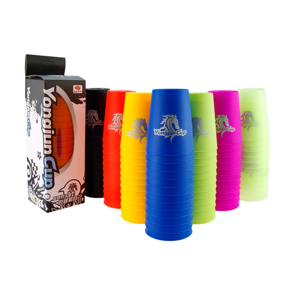 Yongjun Flying Stacking Cup Horse Head Cup Speed Stacking Cup Set พร้อม 12 รถเข็นการแข่งขันของเล่นเพ