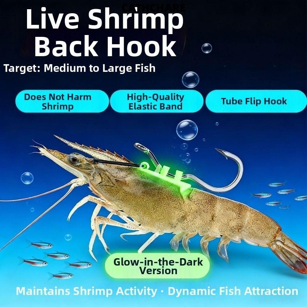CATHCHARE294 5 ชิ้น Luminous Live ตะขอกุ้ง, Sharp Barbed ไม่มี Unhooking Luminous เหยื่อคงที่ผู้ถือชุด, สแตนเลส Anti-Lastinganglement ตะขอตกปลาสําหรับกุ้ง