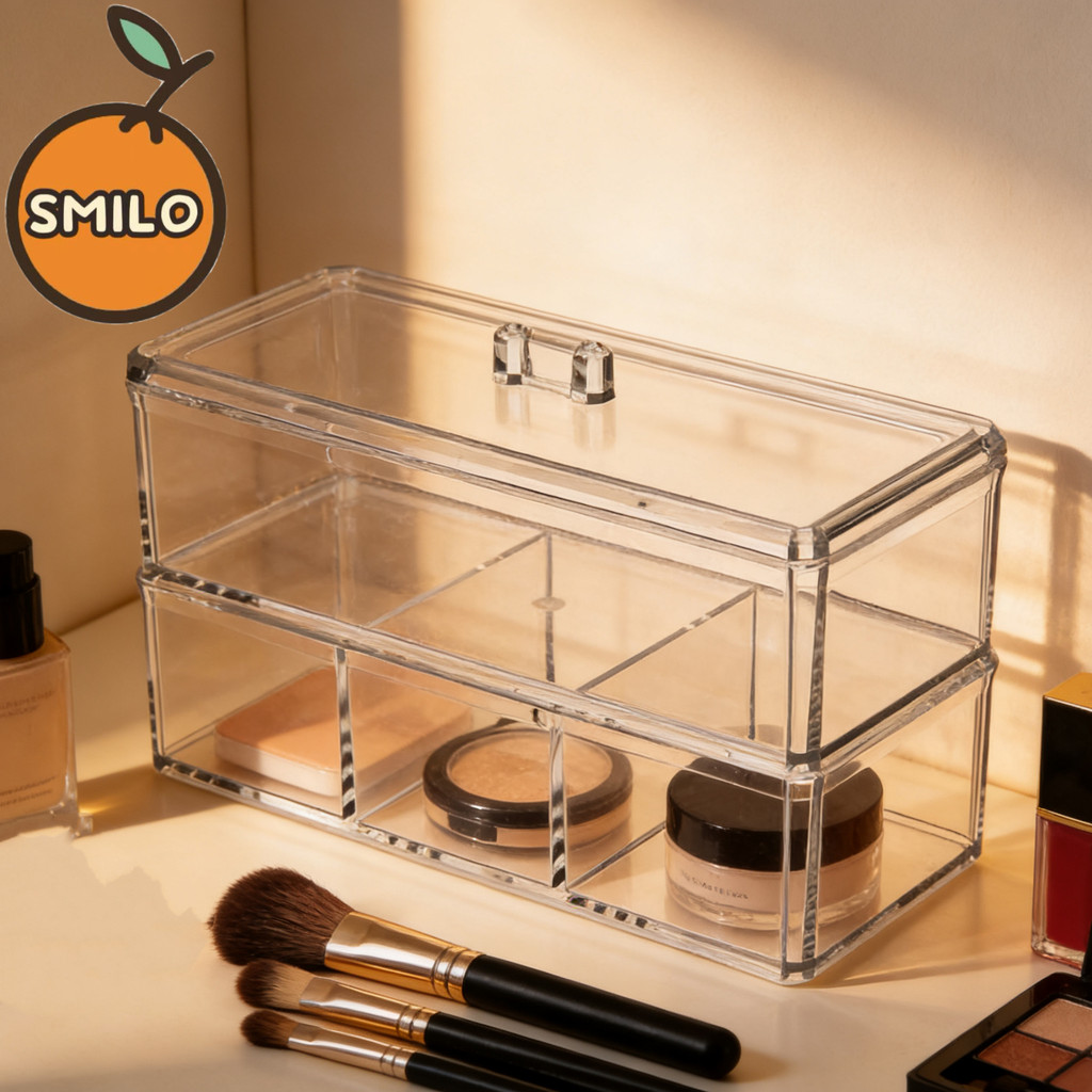 SMILO ที่ใส่คัตตอนบัต กล่องใสยาว กล่องเก็บสำลี อะคริลิคใส ฝาปิด กล่องเครื่องสำอาง จัดระเบียบ
