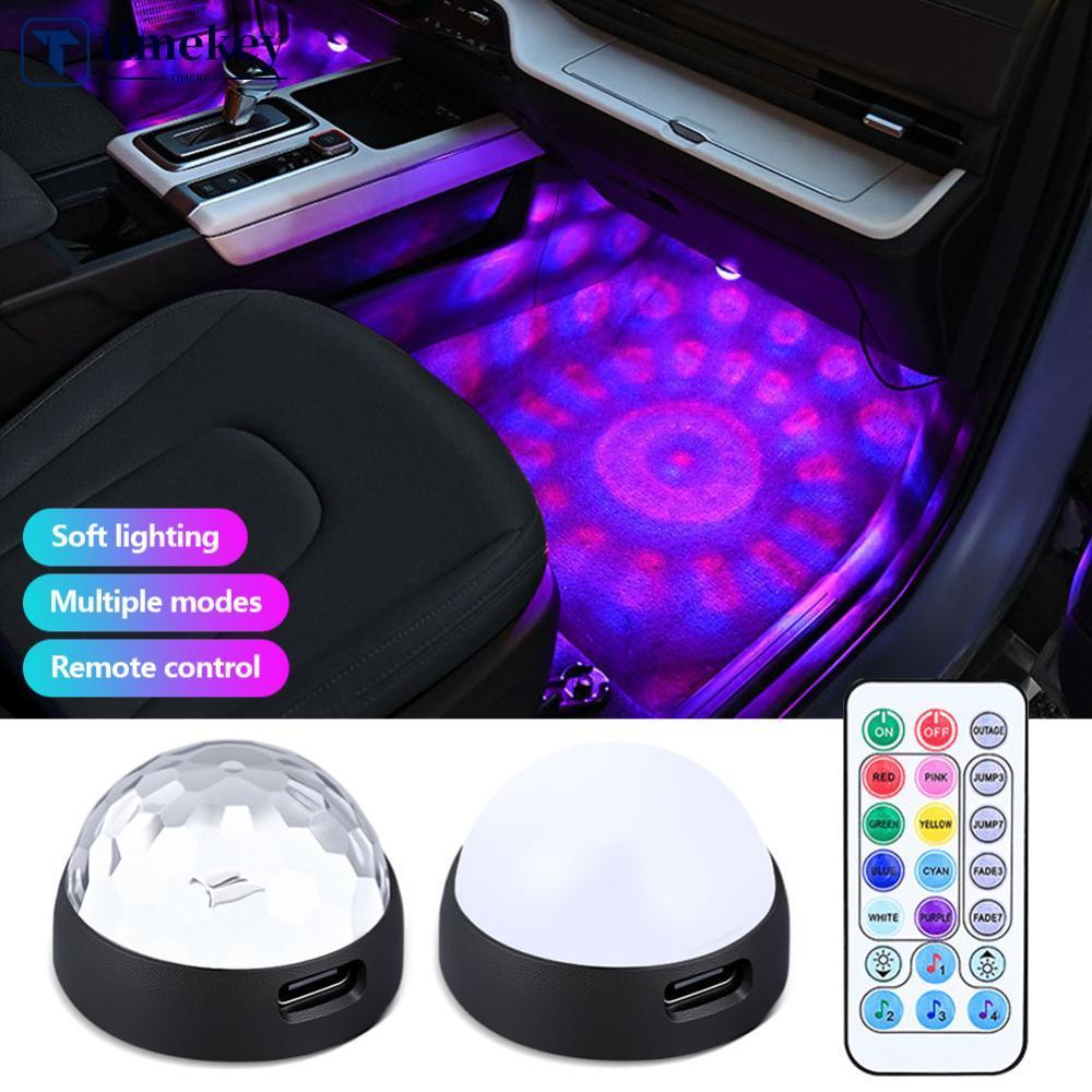 TIMEKEY รถ Starry Footwell Light รีโมทคอนโทรลไร้สาย APP Rainbow RGB ตกแต่งบรรยากาศแสงภายในรถ USB Amb