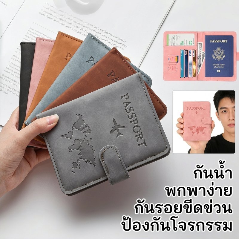 กระเป๋าสตางค์ กระเป๋าใส่บัตร ป้องกันRFID วัสดุPU กันน้ำ หลายช่อง สำหรับเดินทาง ใส่บัตรเครดิต
