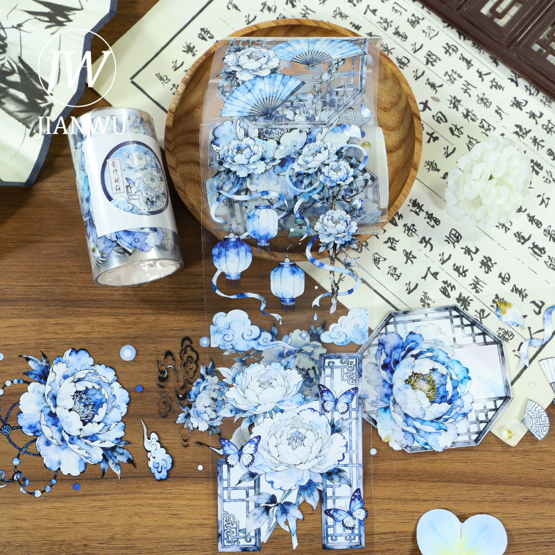 JIANWU 70 มม.* 200 ซม.VINTAGE ดอกไม้หน้าต่าง Crane ภูมิทัศน์วัสดุ Collage Scrapbooking PET เทป Creative DIY Journal เครื่องเขียน