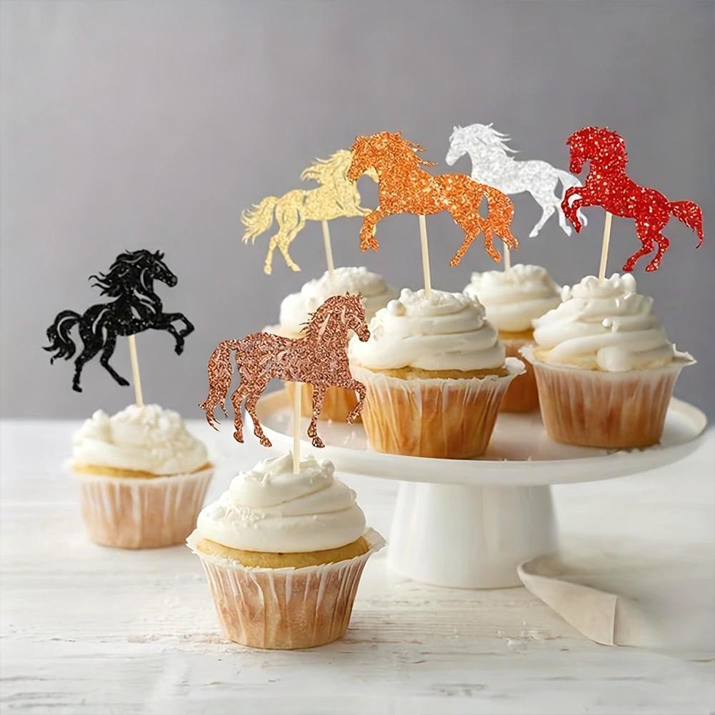 12/glitter Horse เค้ก Toppers เทศกาลโต๊ะขนมตกแต่งเบเกอรี่เค้ก Picks I8i9