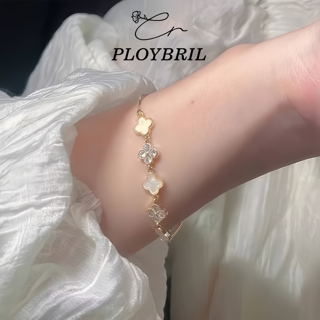 PLOYBRIL ส่งเร็ว ในไทย🔖ปรับขนาดได้ สร้อยข้อมือ สร้อยประดับเพชรเทียม ข้อมือรูปใบโคลเวอร์ เครื่องประดับ แฟชั่น S041