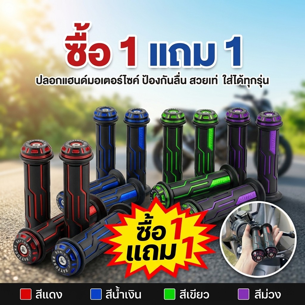 🎀ส่งจากกรุงเทพฯ🎀 ซื้อ 1 แถม 1 ปลอกแฮนด์มอเตอร์ไซค์ ปลอกมือ 2คู่ พร้อมปลายแฮนด์อลูมิเนียม ใช้ได้ทุกรุ่น หลายสีเลือก