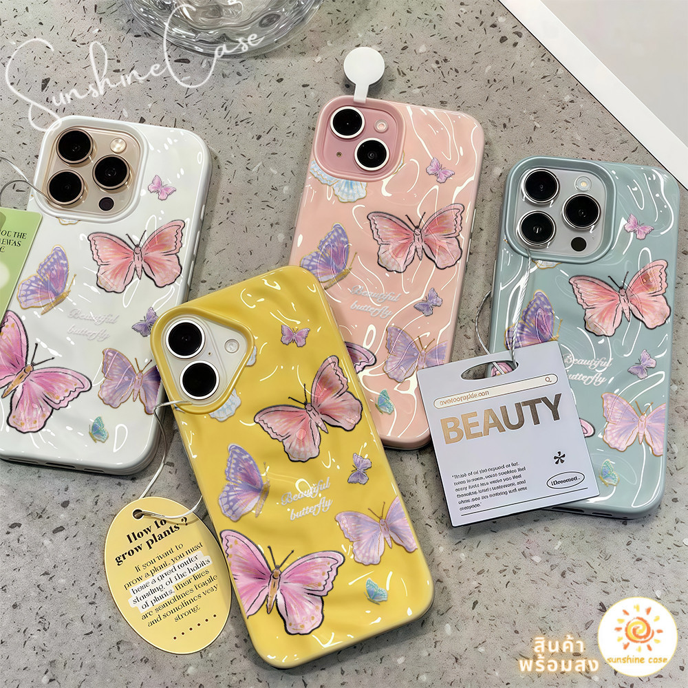 สต๊อกไทย เคสสำหรับไอโฟน12 ผีเสื้อสีชมพู สวยงาม เคสนิ่มครอบอุกกาบาต For IPhone17 16Pro MAX 11 12 13 6/7/8 14 15PLUS XR XS