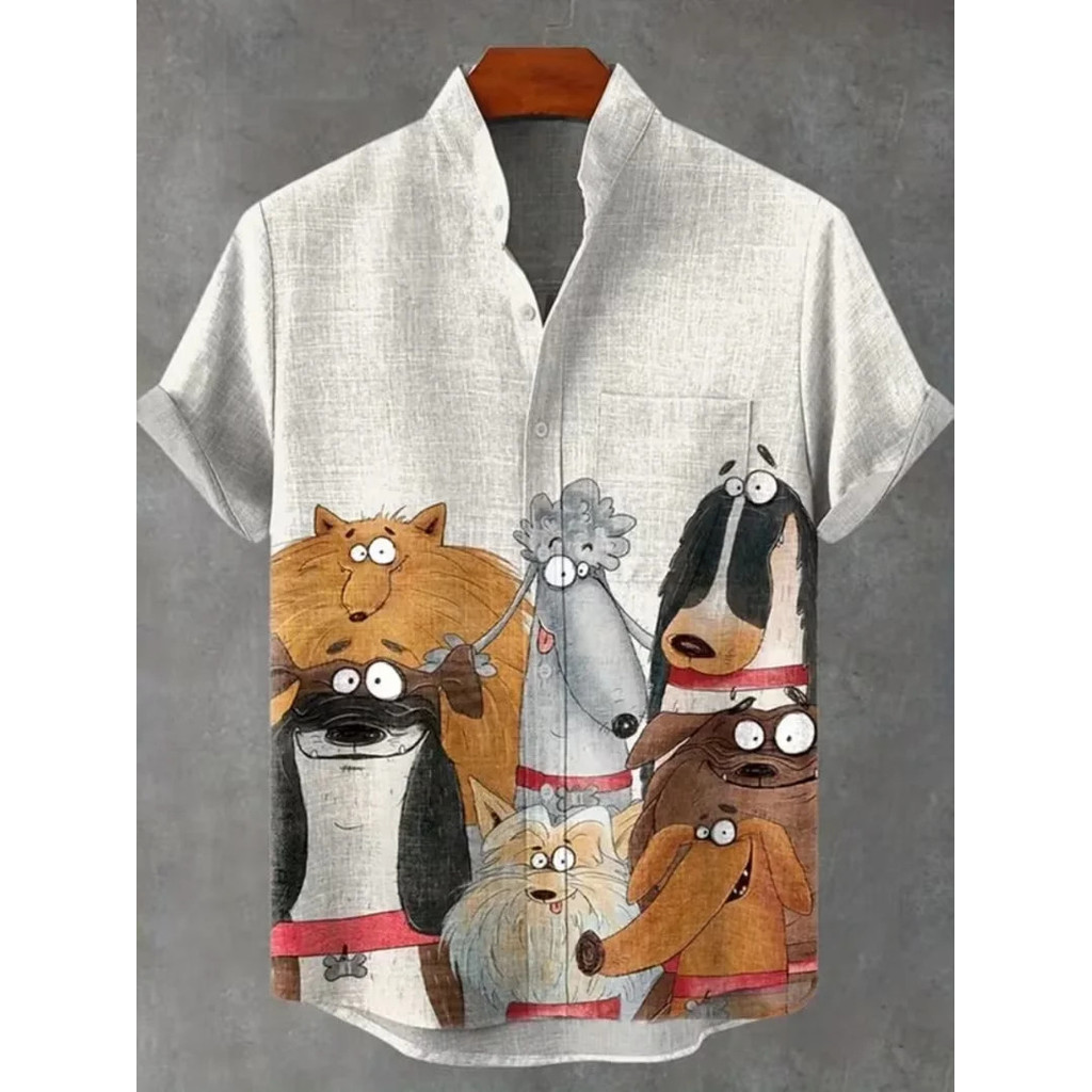 เสื้อเชิ้ตแขนสั้นผู้ชายลายเสือ สำหรับสตรีทแวร์และสวมใส่ในวันสบาย ๆ