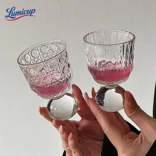 แก้วกระจกฐานลูกบอล 100ml 4 ลาย (ริ้ว/คลื่น/เพชร/ใส) | แก้วกาแฟ ชา ของหวาน ค็อกเทล สไตล์วินเทจ อินสตา