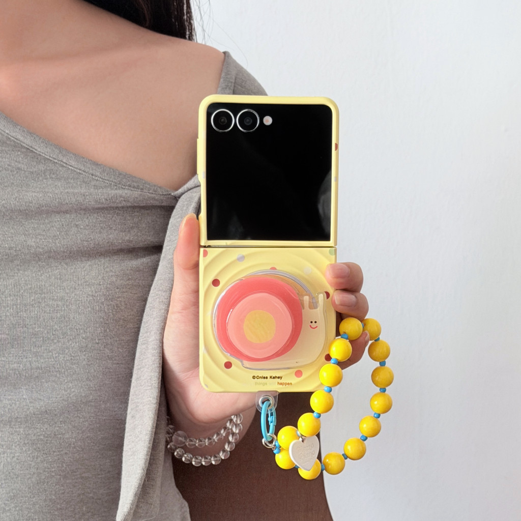 ลายจุดน่ารักเคสโทรศัพท์แม่เหล็กหัวใจหอยทากวงเล็บลูกปัดโซ่สําหรับ Samsung Galaxy Z Flip 7 Z Flip6 ZFlip 5 Cvover