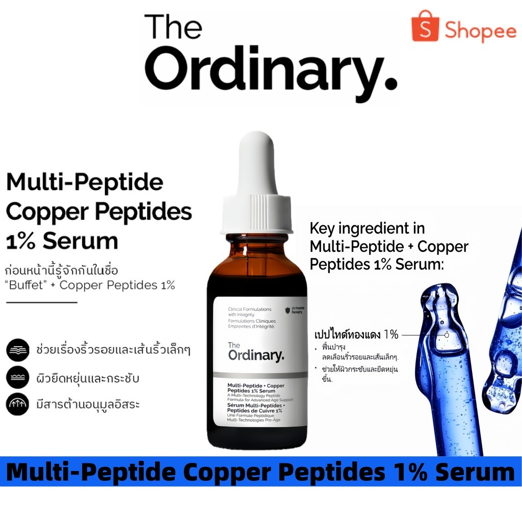 The Ordinary Multi-Peptide + Copper Peptides 1% Serum 30 mL – เซรั่มลดเลือนริ้วรอย ผิวเรียบเนียน กระชับ แลดูกระจ่างใส