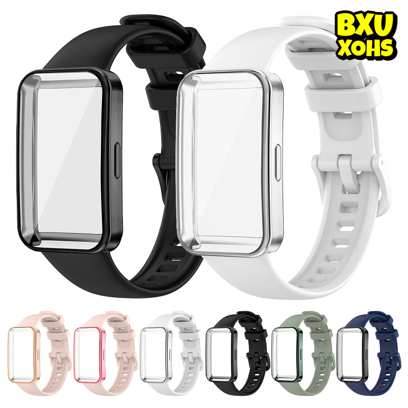 สายรัดซิลิโคนกรณี TPU for Huawei Band 10 9 8 for Huawei Band 10 9 8 NFC สายพานยางอ่อนสายพานป้องกันหน้าจอ อุปกรณ์เสริม