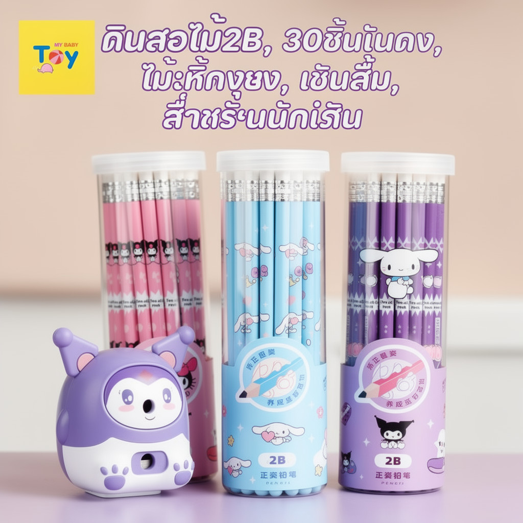 ดินสอไม้ 2B ดินสอนักเรียน ชุดดินสอ 30ชิ้น ถังเก็บ ไม่หักง่าย เหลาง่าย เขียนลื่น วาดรูป เด็ก
