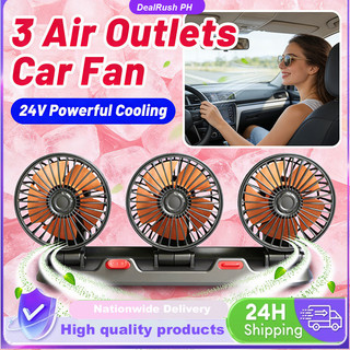 Universal Car Fan 12v/24v Electric Three Head Automotive Fan 360° Adjustable Cooling Low Noise