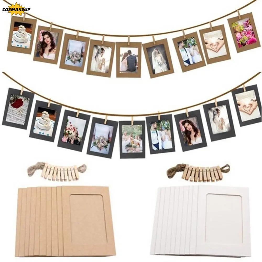 COSMAKEUP 10 ชิ้นแขวนภาพผนัง,พร้อมคลิปตกแต่งบ้านหัตถกรรม DIY กระดาษคราฟท์กรอบรูป,มัลติฟังก์ชั่น 2M เชือกกรอบรูปบ้าน