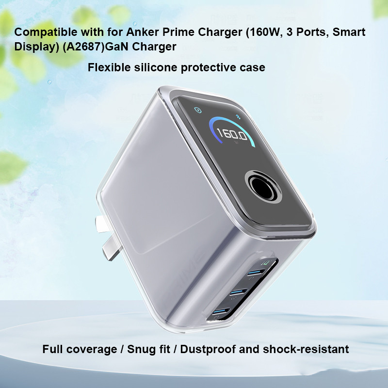 ANKER เคสเจลนุ่มใสคริสตัลสําหรับ อังเกอร์ สําคัญ 160ว เครื่องชาร์จ 3 พอร์ต, ฝาครอบกันลื่นซักได้ป้องกันการตกหล่นพร้อมการดูดซับแรงดันลบ