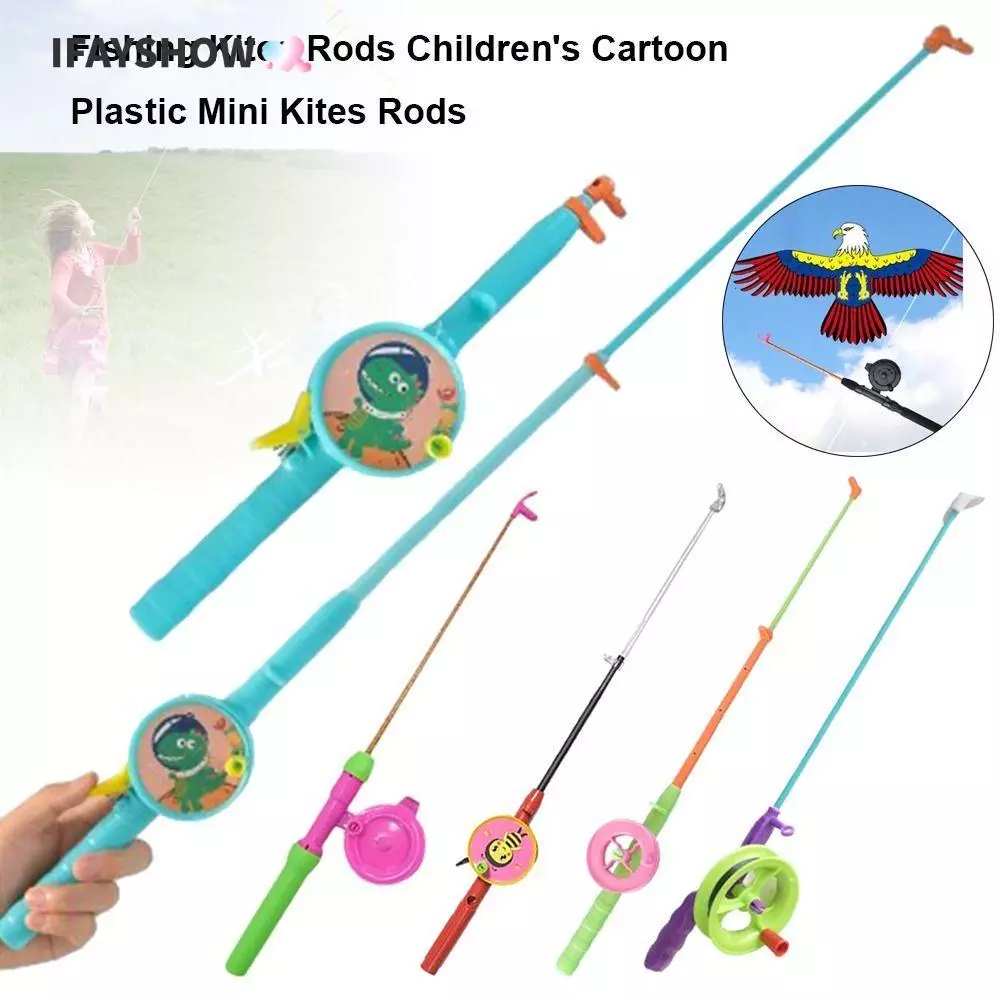 IFAYSHOW เด็กตกปลา Kites Rods,ยืดการ์ตูน Mini Kites Rods,Diverse สไตล์ 38 ซม./58 ซม./80 ซม. 50 เมตรสายเบ็ดตกปลาสําหรับของขวัญเด็ก