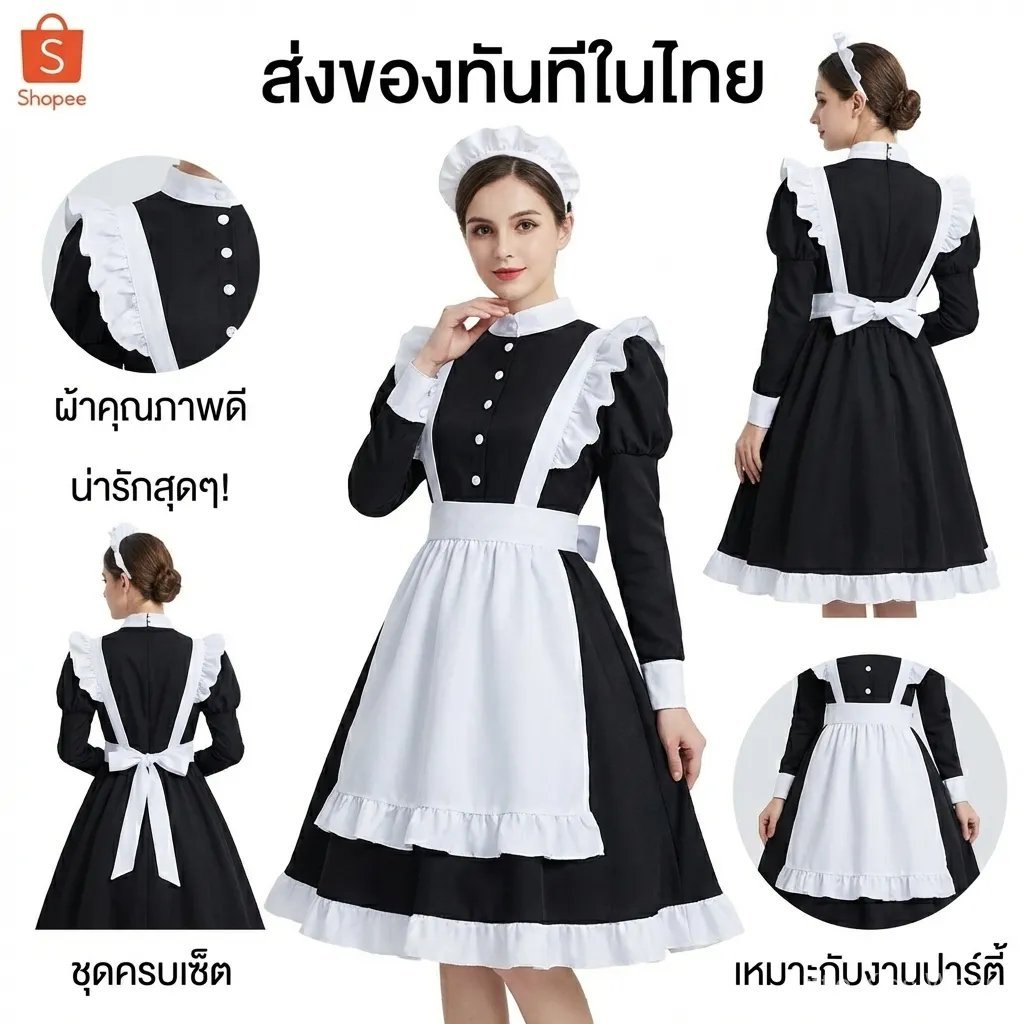 🇹🇭พร้อมส่งในไทย🇹🇭 🔥 ชุดแม่บ้าน cos ชุดคนรับใช้ชายชุดคอสชุดนักเรียนน่ารัก Lolita สองมิติแม่บ้านญี่ปุ่น
