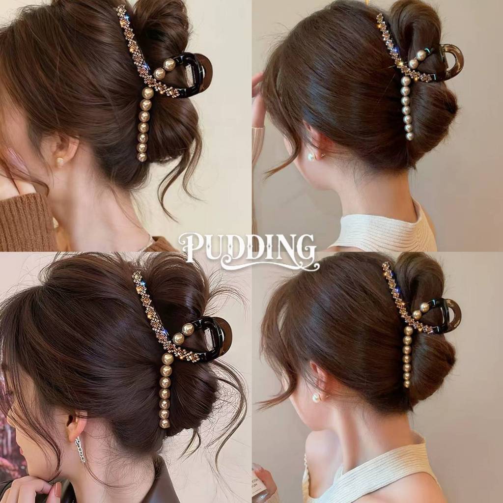 PUDDING💗พร้อมส่ง💗【ลุคเรียบหรู】กิ๊บติดผมสไตล์เกาหลี ดีเทลพลอยและไข่มุกเรียบหรู VO-81