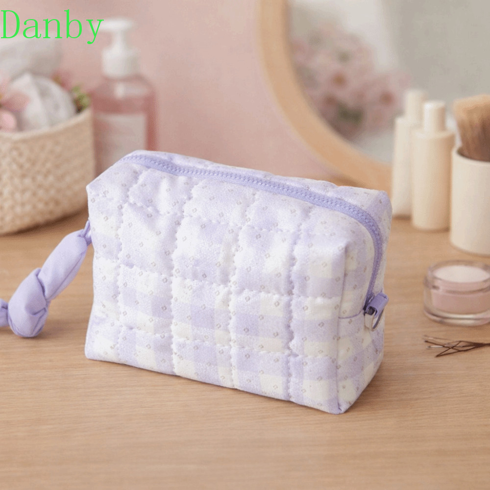 DANBY กระเป๋าเครื่องสําอางลายตารางหมากรุก High Beauty Score กระเป๋าแต่งหน้า, Washbag สไตล์เกาหลีความ