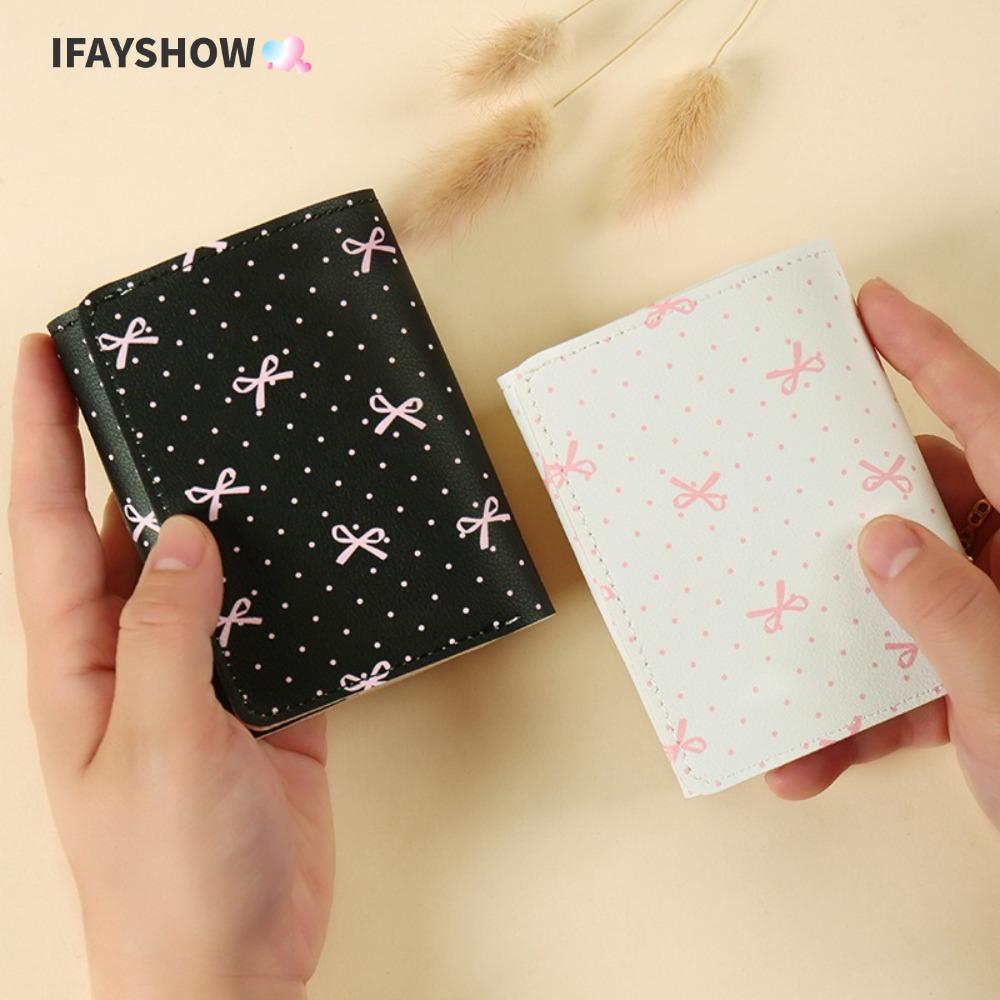 IFAYSHOW กระเป๋าสตางค์ผู้หญิงPU หนังใส่เหรียญ ลายพวงมาลัยดอกไม้สีชมพูสำหรับการท่องเที่ยว