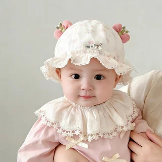 หมวกเด็ก หมวกกันแดดเด็ก หมวกบักเก็ตเด็ก ลูกไม้ โบว์หวาน ปีกกว้าง ระบายอากาศ เด็กผู้หญิง