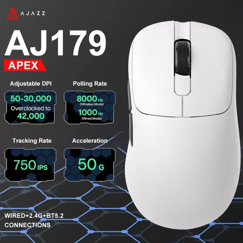 Ajazz AJ179 Apex PAW3950 เมาส์สําหรับเล่นเกมไร้สายพร้อมแท่นชาร์จ RGB, นักเล่นเกมเมาส์มาโครคอมพิวเตอร
