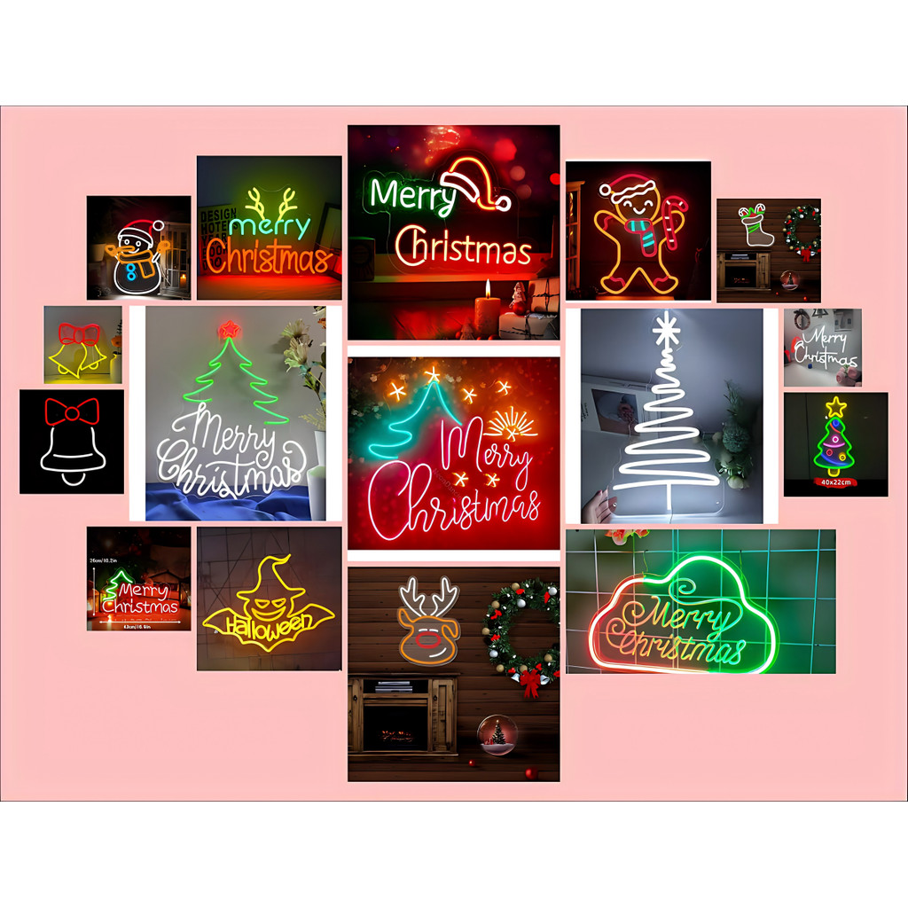 Merry Christmas Neon Sign Light Merry Christmas ตัวอักษร LED Neon Light สําหรับตกแต่งผนังกรอบรูปและต