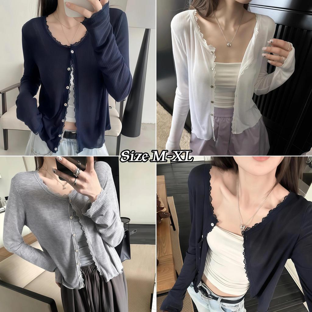 Dode.mall99391#เสื้อคลุมกันแดดแขนยาวสไตล์ฝรั่งเศสสำหรับผู้หญิงตัวนี้ เนื้อนุ่มฟู และตกแต่งด้วยลูกไม้