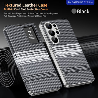 SAMSUNG หรูหราธุรกิจสมาร์ทหน้าต่างสีดําพลิกเคสโทรศัพท์สําหรับSamsung Galaxy S26 Ultra S26 S22 S23 S24 S25 Ultra S24 S25 Plus S23FEช่องเสียบการ์ดป้องกันกรณี