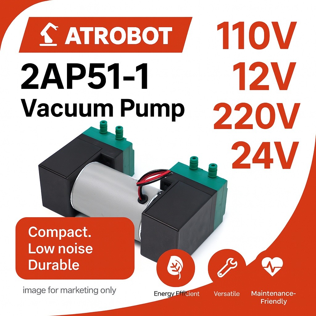 2AP51-1 Micro Vacuum Pump ปั๊มสุญญากาศไดอะแฟรม 12V/24V ขนาดเล็ก เงียบ <50dB พกพาง่าย ทำงานต่อเนื่อง