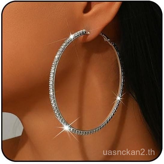 ต่างหู Rhinestone Hoop สปARKLY กะทัดรัด พร้อมบลิง chunky ขนาด 50/60/70/80 มม. เหมาะสำหรับ prom และงา