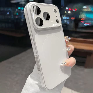 พรีเมี่ยม17PROMAX Silver-สีขาวMatte Magneticกรณีเลนส์ฟิล์มสําหรับiPhone 13 14 15 16 17 Pro Maxกรณี15PRO 16PROปลอกล้อมรอบอย่างเต็มที่Anti-Fallกันกระแทกปกหลัง