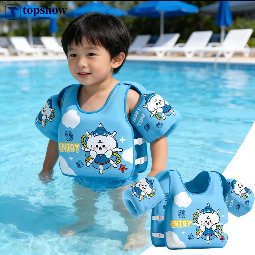 TOPSHOW Inflatable-Free Kids Float Vest เสื้อว่ายน้ําพยุงตัวสูงพร้อมปลอกแขนสําหรับผู้เริ่มต้นว่ายน้ํ