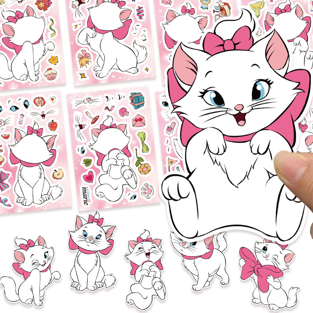 8 ชิ้น Mary Cat Face เปลี่ยนสติกเกอร์สีชมพูสาวหัวใจสาวน้อย DIY สติกเกอร์น่ารักคู่มือโน้ตบุ๊คตกแต่ง