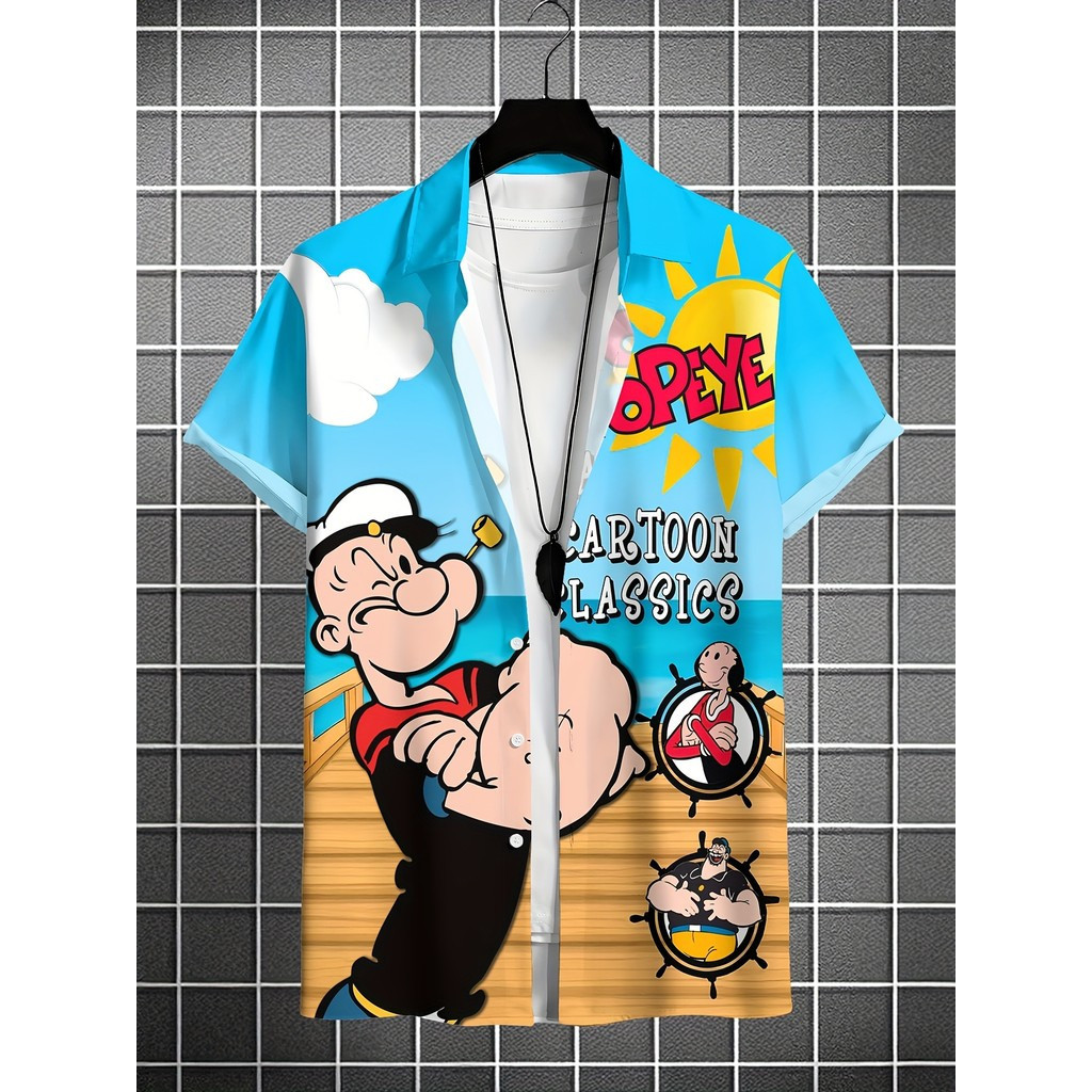 เสื้อป๊อปอายพิมพ์ลายการ์ตูน สำหรับใส่ลำลองทั้งชายหาดและวันหยุด