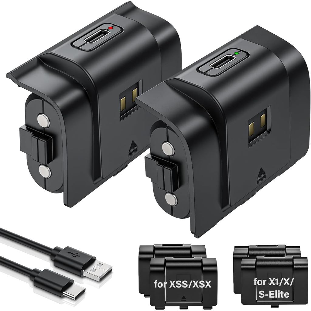 ชุดแบตเตอรี่คอนโทรลเลอร์แบบชาร์จไฟได้สําหรับ Xbox,2x4800mWh(2000mAh) แบตเตอรี่แพ็คพร้อมสายชาร์จ USB-