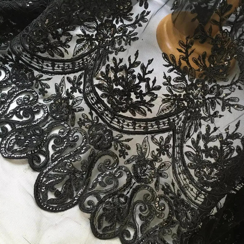 Black sequin bone lace full frame bone lace embroidery fabric dress lace