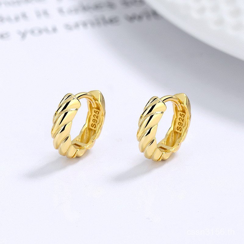 Ins ต่างหูเงินสเตอร์ลิงญี่ปุ่นเกาหลี 925 หญิงเกลียว Twist Niche Design เครื่องประดับหู Classy Cool ส
