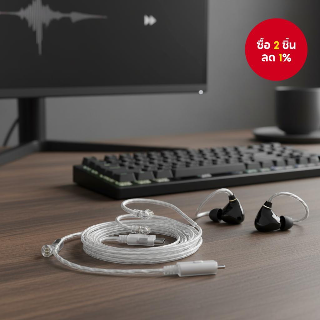 สายหูฟัง KZ ของแท้ TYPE-C ชุบเงินสําหรับ KZ Castor