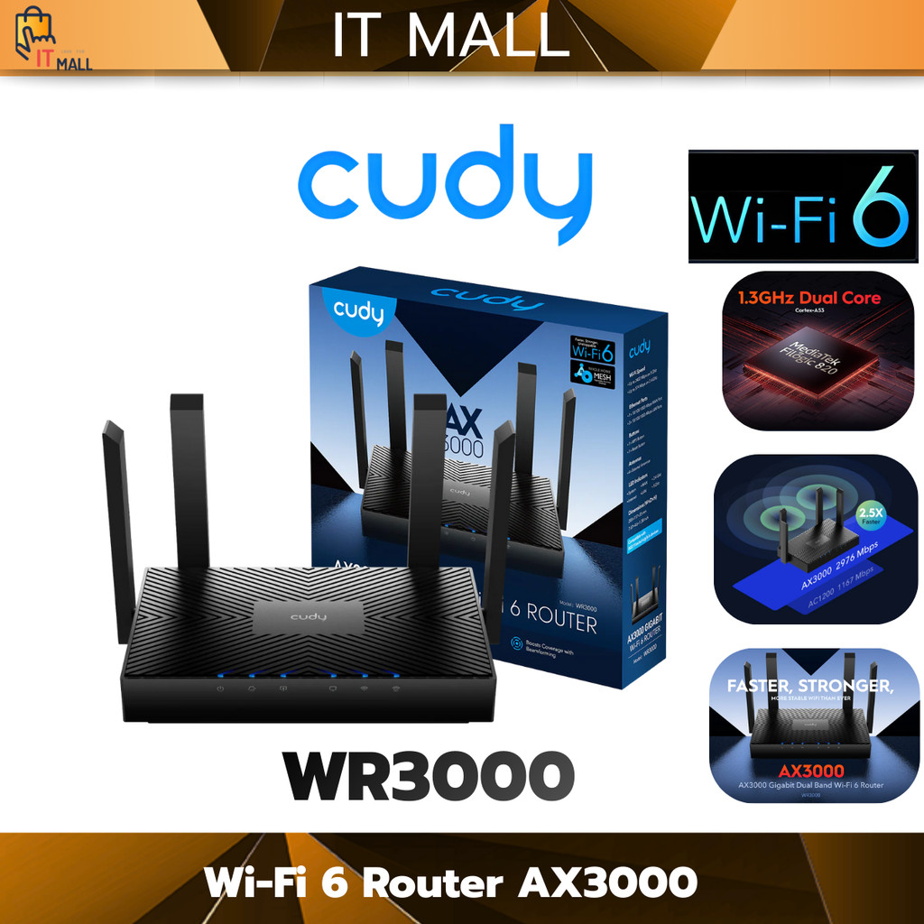 CUDY WR3000 Wi-Fi 6 Router Gigabit dual band  AX3000 รับประกันตลอดการใช้งาน
