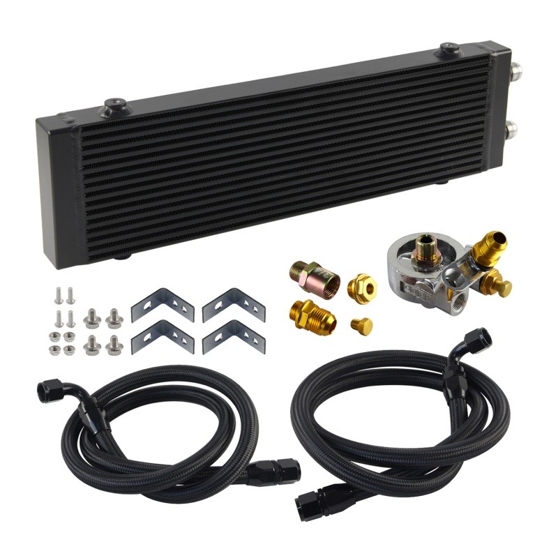 Large Dual Pass Bar & Plate Oil Cooler w/80 Deg ชุดอะแดปเตอร์ตัวกรอง Thermostatic