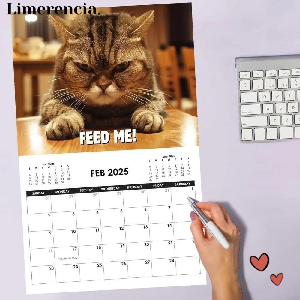 LIMERENCIA 2025 Pissed- Cats Calendar, Cat Lovers Cute Wall Calendar, Kawaii Creative สามารถฉลองบ้าน