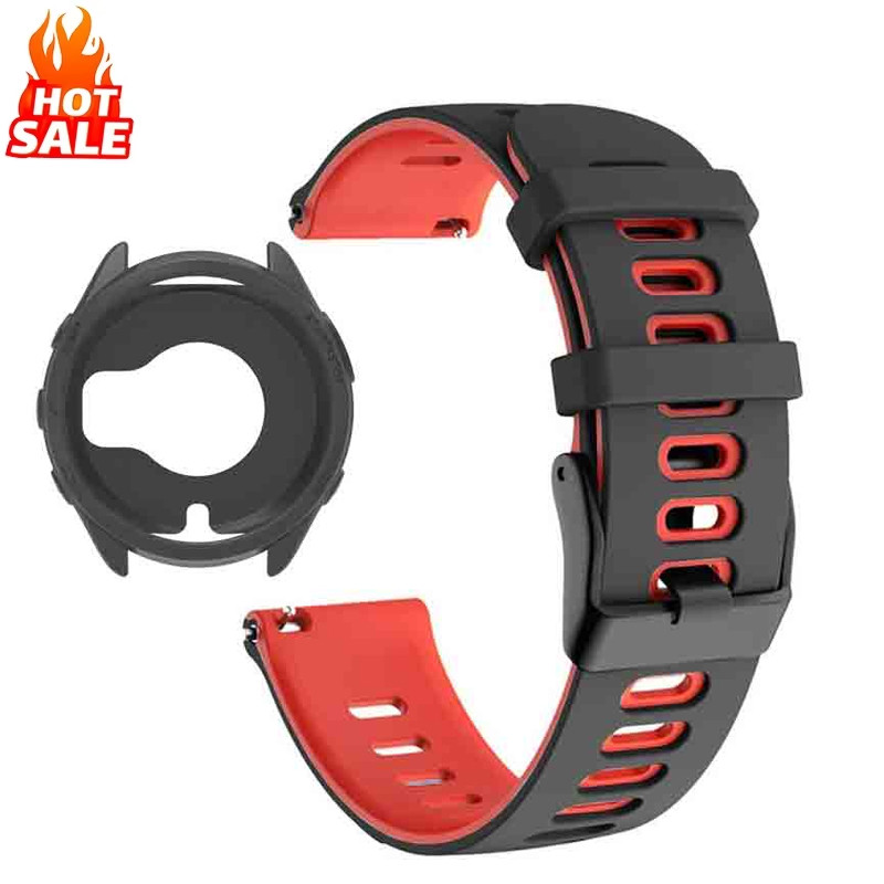 เคสซิลิโคน+สายรัด ใช้ได้กับผู้เบิกทาง Garmin 165 Strap Two Tone Sports Silicone Band Soft Hollow Protector Cover (ฟิล์มกันรอย) สําหรับผู้ชายผู้หญิง