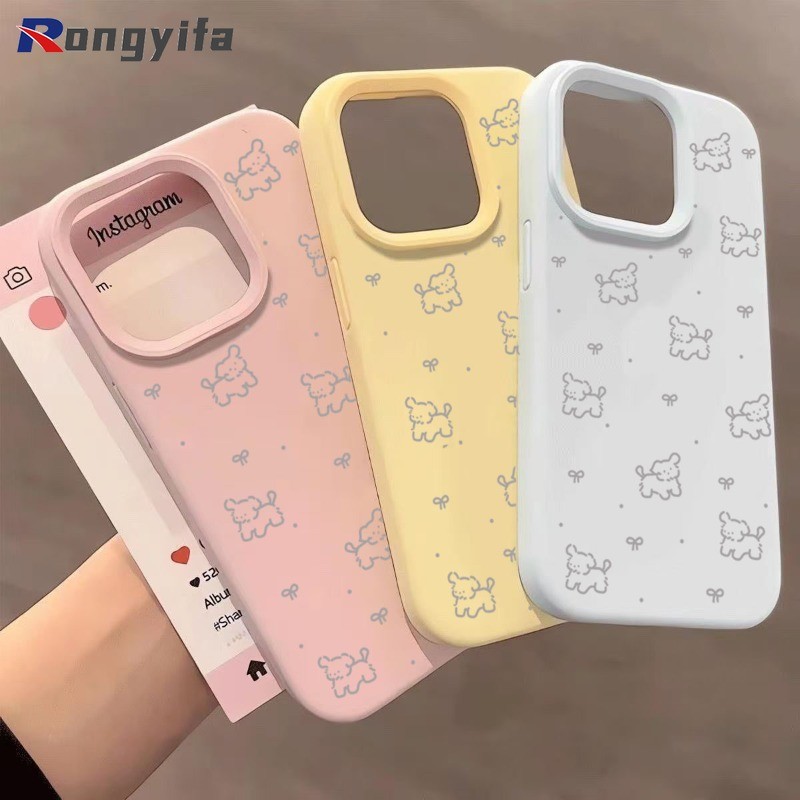 สุนัขน่ารักโบว์เคสโทรศัพท์สําหรับ iQOO Z10 Z9 Turbo Pro Turbo + Endurance Z9x Z8 Z8x Z7i Z5x Z3 การ์ตูนลูกสุนัขสีลูกกวาดปลอก Simple Matte กันกระแทกนุ่มปกหลัง