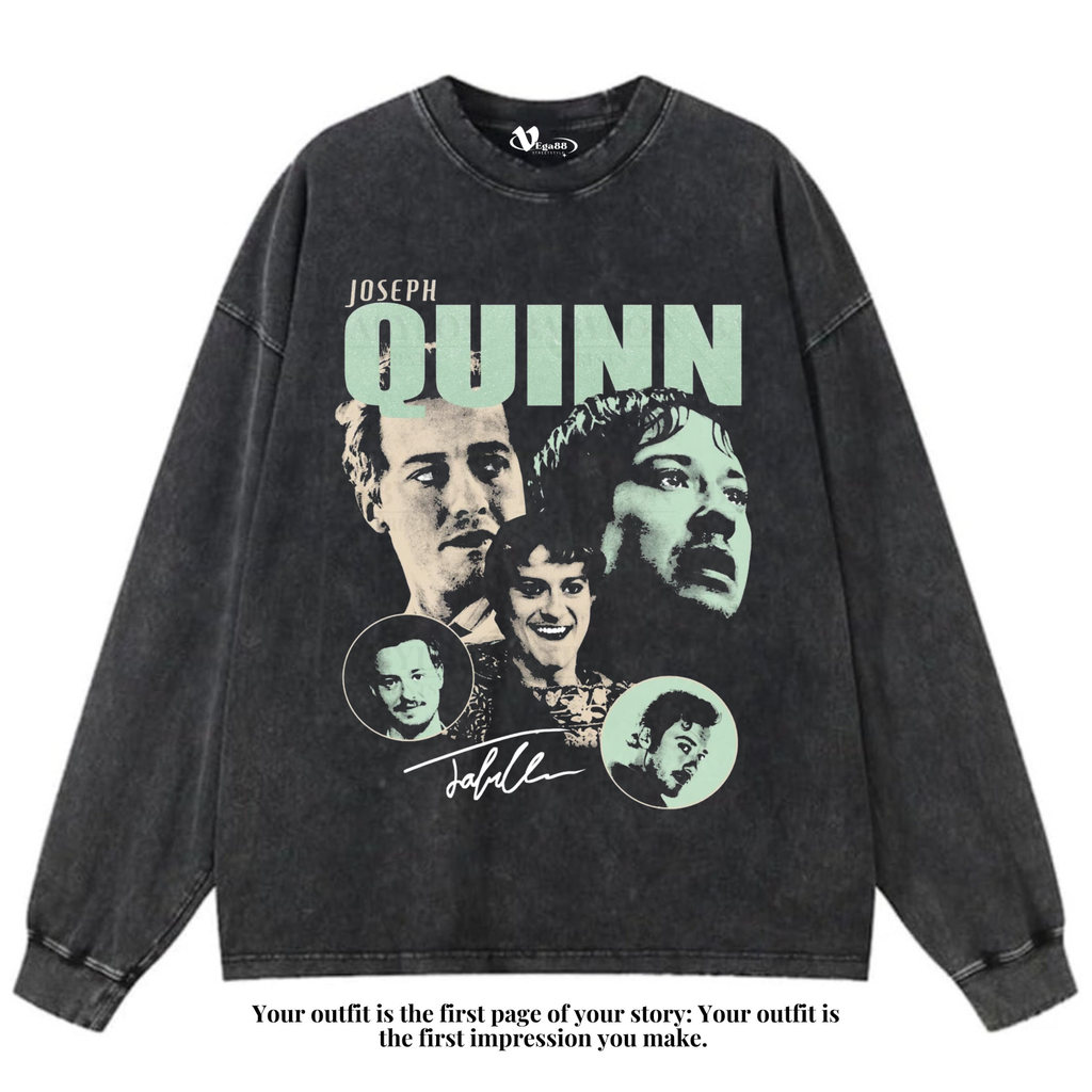 VEGA88 *Joseph quinn* เสื้อยืดแขนยาวโอเวอร์ไซส์ | เสื้อยืดโอเวอร์ไซส์ | เสื้อยืดฟอก | ซักล้างแล้ว | 