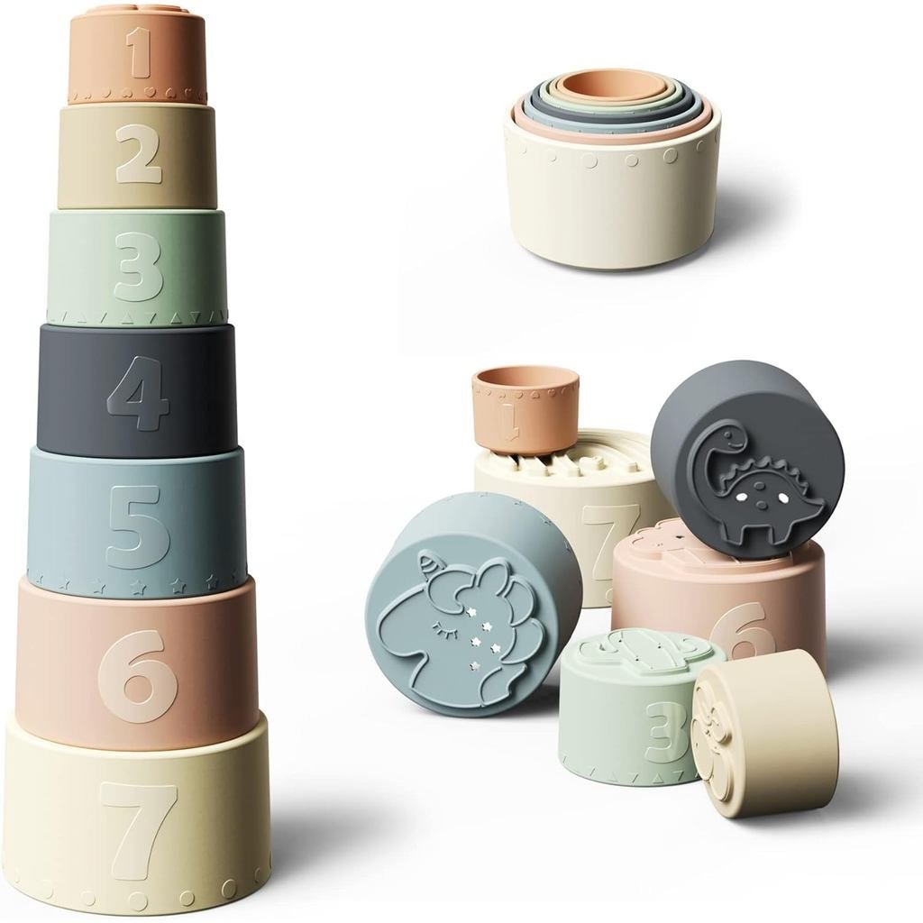 Moonkie Baby Stacking Cup Toy, Funny Educational Stacking Cup, Silicone, Soft and Teething Toy