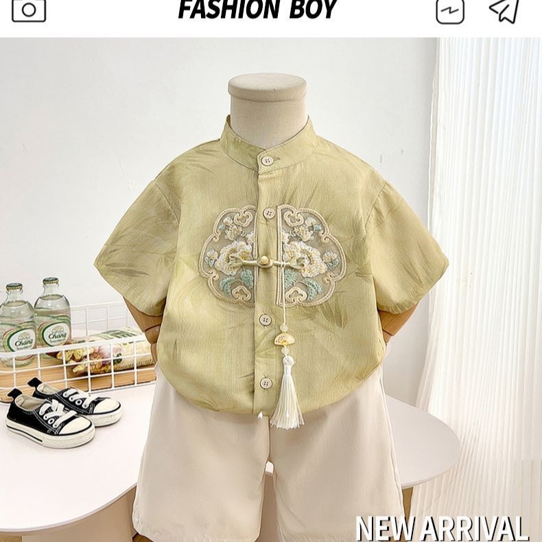 เด็กชายฤดูร้อนสองชิ้น Tang ชุดชุดแขนสั้น 2025 เด็กใหม่สไตล์จีน Hanfu เด็กทารก A w82chidqkg.my1226